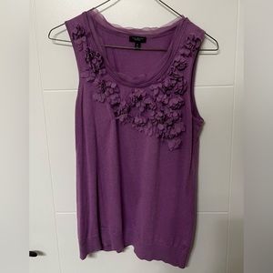 Talbots Purple Sweater Tank with Knit Flowers